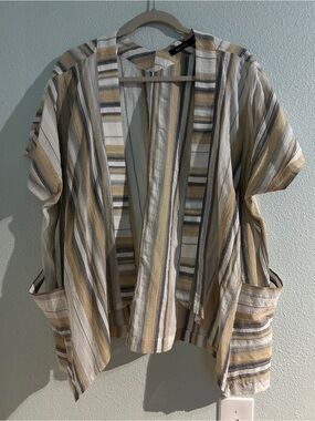 Doe & Rae Striped Open-Front Cape Jacket in Beige, White and Gray